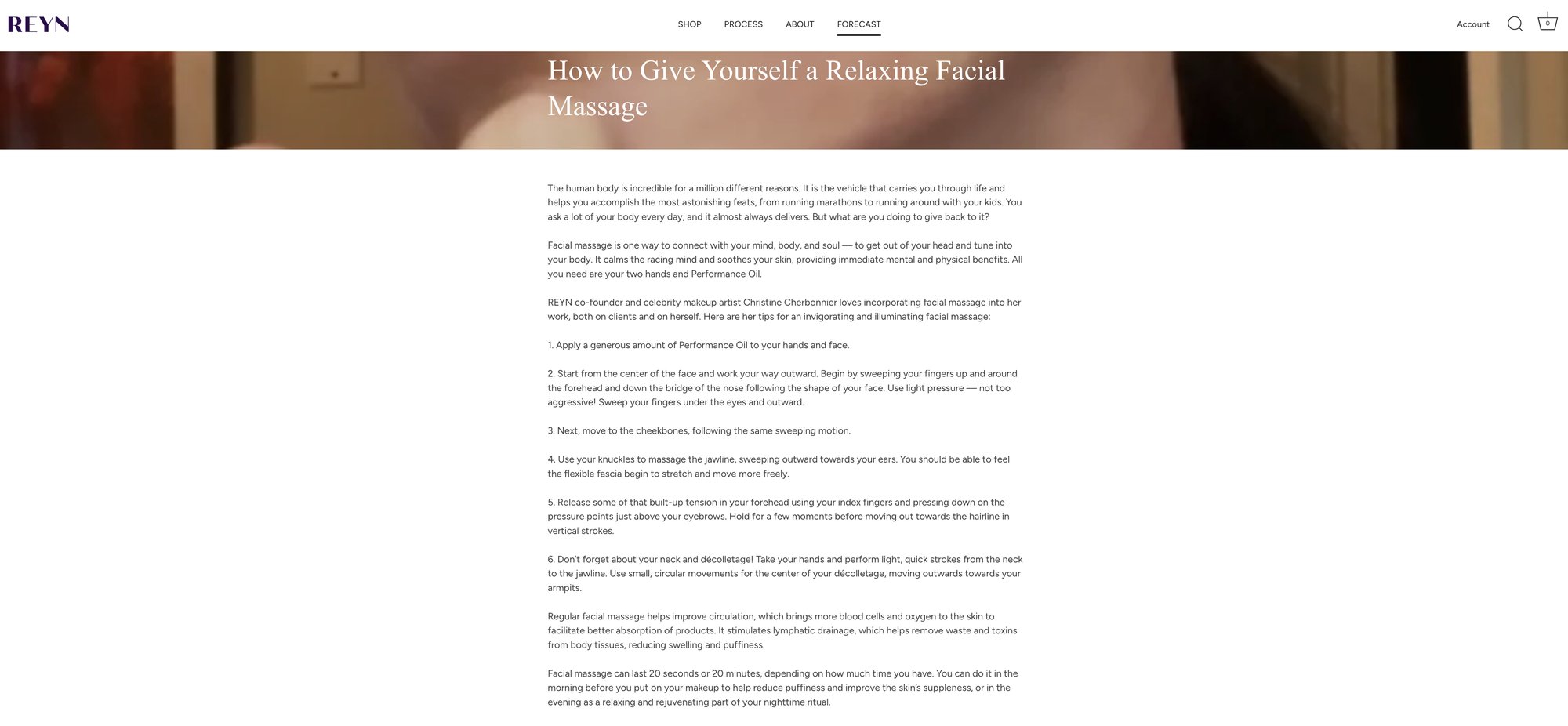 REYN Forecast blog post, How to Give Yourself a Relaxing Facial Massage