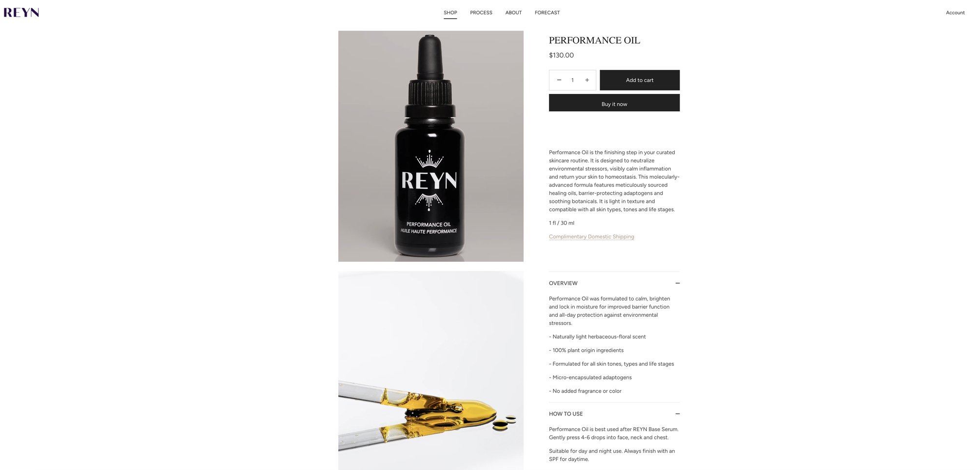 REYN Performance Oil product description page copy