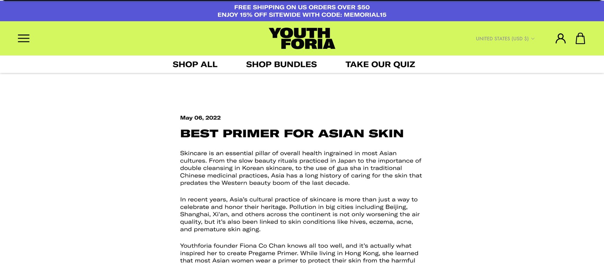 Youthforia article, Best Primer for Asian Skin, ghostwritten for founder Fiona Co Chan